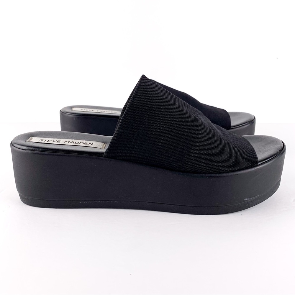 90s Y2K Steve Madden platform slide sandals black w/ stretch mesh upper, size 7